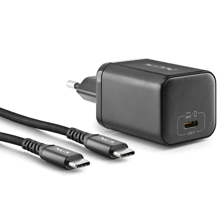 CARGADOR PARED GaN + CABLE 1.5 M USB-C + 8 CLAVIJAS HP 65W NEGRO NGS